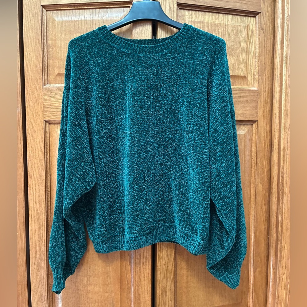 Plush Teal Chenille Crewneck Sweater